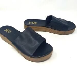 Brash Black Platform Slides Low Heel Sandals Slip On Comfortable Women's Size 9
